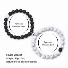 Load image into Gallery viewer, 2Pcs/set White Black Couple Magnetic Bracelets Natural Stone Matching Bracelet Magnetic Beaded Bracelets Set Attraction Friendship Relationship Wish Bracelet Gift For Women Men Him Her Best Friends

