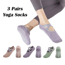 Load image into Gallery viewer, 3 Pairs Yoga Socks For Women Non-Slip Grips Straps For Added Balance And Stability Ideal For Pilates Pure Barre Ballet Dance Barefoot Workout
