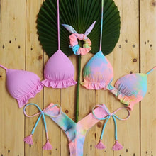 Load image into Gallery viewer, 3 Piece Beautiful Pink Bikini Women Beach Outdoor Swimwear Floral Print Bikini Set Bikinis Swimsuit Women's Basic Push Up Bikini Set Textured Straps Wire Free Summer Bathing Suit

