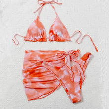 Load image into Gallery viewer, 3 Piece Women Bikini Modern Swimsuit Women High Cut  Suit Halter Swimwear Women's Bikini Swimsuits With Wrap Skirt Lace Up Pieces Strings High Cut Bikini Set Bathing Suits Female Triangle Backless Bathing Suit

