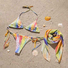 Load image into Gallery viewer, 3 Piece Women Bikini Modern Swimsuit Women High Cut  Suit Halter Swimwear Women's Bikini Swimsuits With Wrap Skirt Lace Up Pieces Strings High Cut Bikini Set Bathing Suits Female Triangle Backless Bathing Suit
