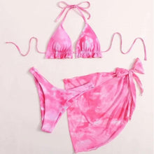 Load image into Gallery viewer, 3 Piece Women Bikini Modern Swimsuit Women High Cut  Suit Halter Swimwear Women's Bikini Swimsuits With Wrap Skirt Lace Up Pieces Strings High Cut Bikini Set Bathing Suits Female Triangle Backless Bathing Suit
