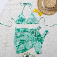 Load image into Gallery viewer, 3 Piece Women Bikini Modern Swimsuit Women High Cut  Suit Halter Swimwear Women's Bikini Swimsuits With Wrap Skirt Lace Up Pieces Strings High Cut Bikini Set Bathing Suits Female Triangle Backless Bathing Suit

