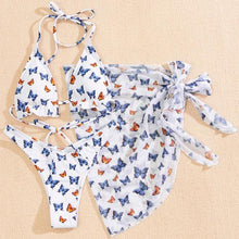 Load image into Gallery viewer, 3 Piece Women Bikini Modern Swimsuit Women High Cut  Suit Halter Swimwear Women's Bikini Swimsuits With Wrap Skirt Lace Up Pieces Strings High Cut Bikini Set Bathing Suits Female Triangle Backless Bathing Suit
