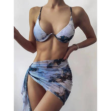 Load image into Gallery viewer, 3 Piece Women Bikini Modern Swimsuit Women High Cut  Suit Halter Swimwear Women's Bikini Swimsuits With Wrap Skirt Lace Up Pieces Strings High Cut Bikini Set Bathing Suits Female Triangle Backless Bathing Suit
