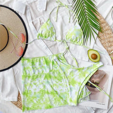 Load image into Gallery viewer, 3 Piece Women Bikini Modern Swimsuit Women High Cut  Suit Halter Swimwear Women's Bikini Swimsuits With Wrap Skirt Lace Up Pieces Strings High Cut Bikini Set Bathing Suits Female Triangle Backless Bathing Suit
