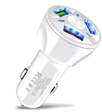 Load image into Gallery viewer, 3 Port Fast LED White Car Charger + 3 in 1 Cable Combo Pink
