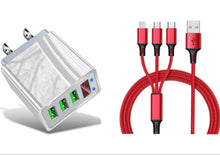 Load image into Gallery viewer, 3 port LED Display High Speed Wall Charger White + 3 in 1 Cable Combo
