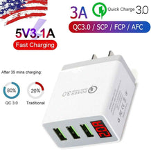Load image into Gallery viewer, 3-Port Quick Charge 3.0 USB Wall Charger with LED Display
