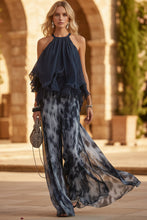 Load image into Gallery viewer, Women's Halter Neck Ruffle Chiffon Top &amp; Tie-Dye Wide Leg Pants Set
