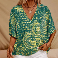 Load image into Gallery viewer, Mandala Print V-Neck Blouse – Casual Vacation Top
