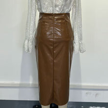 Load image into Gallery viewer, Women’s Faux Leather High-Waisted Bodycon Midi Skirt
