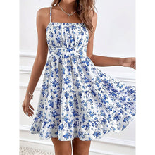 Load image into Gallery viewer, Floral Print Smocked Mini Dress Spaghetti Strap Slim Fit Flowy Dresses
