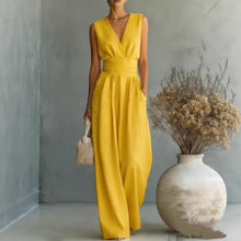 Load image into Gallery viewer, Women's Elegant V-Neck Sleeveless Jumpsuit – Waist-Cinching Straight Leg
