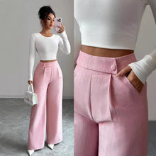 Load image into Gallery viewer, Women's High-Waist Straight-Leg Pants – Solid Color Button Detail Full Length
