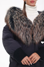 Load image into Gallery viewer, Rei Genuine Fur Trim Hooded Down Coat in Navy
