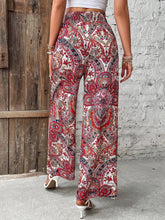 Load image into Gallery viewer, Women's Paisley Print Wide-Leg Pants – Boho Smocked Elastic Waist Tie-Up Flowy Trousers
