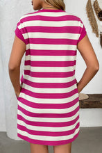 Load image into Gallery viewer, Simple Contrast Striped Round Neck Short Sleeve Mini Dress Casual &amp; Comfortable Everyday Dress for Women
