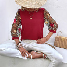 Load image into Gallery viewer, Women's Mesh Patchwork Three-Quarter Sleeve Top – Casual Chic
