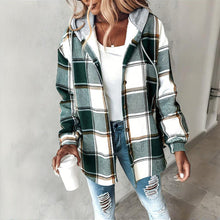 Load image into Gallery viewer, Plaid Drawstring Hoodie Shirt

