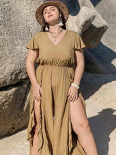 Load image into Gallery viewer, Plus Size Slit Ruffled : V-Neck Jumpsuit
