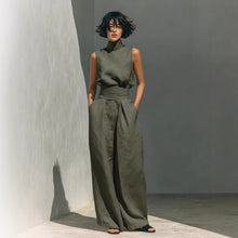 Load image into Gallery viewer, Women’s Cotton Linen Two-Piece Set – Sleeveless Top &amp; Wide-Leg Pants

