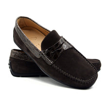 Load image into Gallery viewer, 31-160-NIC MONZA Sueded Calfskin with Crocodile Driver, Nicotine
