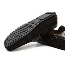 Load image into Gallery viewer, 31-160-NIC MONZA Sueded Calfskin with Crocodile Driver, Nicotine
