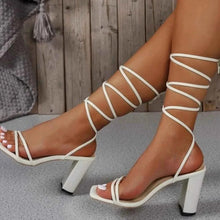Load image into Gallery viewer, Stylish Lace-Up Block : Heel Sandals..
