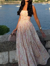 Load image into Gallery viewer, Printed Strapless Backless Maxi Dress – Fitted Long Dress
