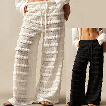 Load image into Gallery viewer, Women's Lace Jacquard Wide-Leg Pants – Hollow-Out Ruffle Patchwork Tie-Up Boho Trousers
