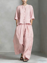 Load image into Gallery viewer, Three-Quarter Sleeve Shirt &amp; Loose Trousers Two-Piece Set
