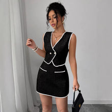 Load image into Gallery viewer, Sleeveless Irregular Top &amp; Color-Block Pocket A-Line Skirt Set
