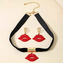 Load image into Gallery viewer, Rhinestone Lip Earrings and Necklace Jewelry Set
