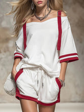 Load image into Gallery viewer, Women's Summer Contrast Color-Block Patchwork Shorts Set – 2-Piece
