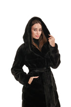 Load image into Gallery viewer, Faux Mink Effect Fur Hooded Coat
