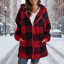Load image into Gallery viewer, Plaid Hooded Zip-Up Oversized Jacket — Women’s Winter Commute Coat
