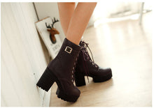 Load image into Gallery viewer, Women’s Chunky Heel PU Martin Boots | Large Size High Heel Boots
