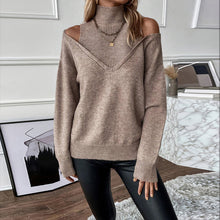 Load image into Gallery viewer, Women’s Elegant Off-Shoulder Turtleneck Sweater — Long Sleeve Knit Top
