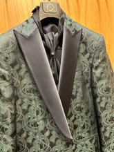 Load image into Gallery viewer, Moda Color Exclusive Navy/Green Paisley 4-Piece Turkish Slim Fit Suit with Tie
