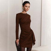 Load image into Gallery viewer, Side Pleated Ribbon Detail Figure-Hugging High Waist Semi-Formal Mini Dress
