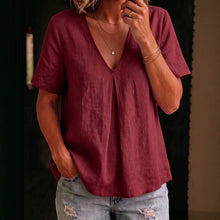 Load image into Gallery viewer, Women's Pleated Cotton-Linen Short-Sleeve Shirt – 5 Colors S–XXL
