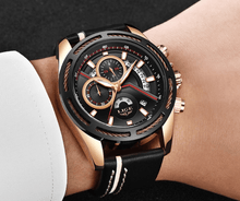 Load image into Gallery viewer, Men's Waterproof Sports  Watch With Leather Belts, Chronometers Day View Fluorescent Pointers Unique Design Perfect Gift
