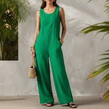 Load image into Gallery viewer, Linen Blend Sleeveless Stand-Collar Jumpsuit – 5 Colors S–3XL
