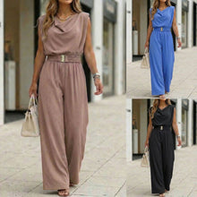 Load image into Gallery viewer, Women's Off-Shoulder Sleeveless Wide-Leg Jumpsuit – High Waist with Belt
