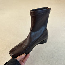 Load image into Gallery viewer, Women's French Retro Genuine Leather Square Toe Block Heel Ankle Boots
