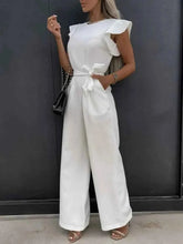 Load image into Gallery viewer, Ruffled Round Neck : Cap Sleeve Jumpsuit
