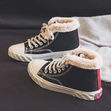 Load image into Gallery viewer, Women’s Warm Black Winter Thick Flat High-Top Velvet Canvas Shoes
