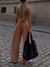Load image into Gallery viewer, Spaghetti Strap Corset Top &amp; Wide-Leg Pants Set – Camel, XS–2XL
