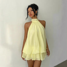 Load image into Gallery viewer, Women's Backless Halter Neck High-Waist Mini Dress with Puffy Skirt
